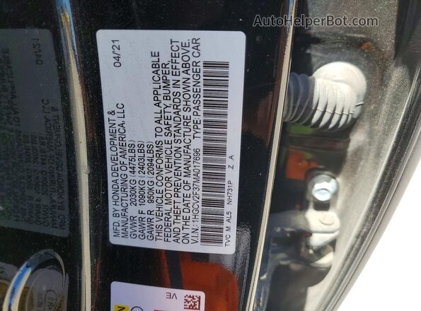 1HGCV2F37MA017696 2021 HONDA ACCORD Black Вид підкапотного простору