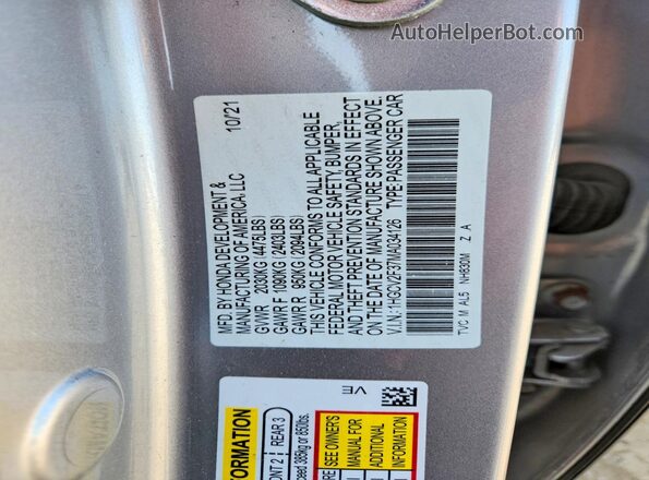 1HGCV2F37MA034126 2021 HONDA ACCORD Silver ძრავის განყოფილების ხედი