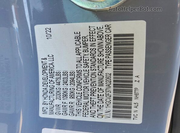 1HGCV2F37NA020602 2022 HONDA ACCORD Blue 