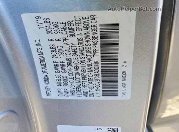 1HGCV2F38LA003756 2020 HONDA ACCORD Silver Widok komory silnika