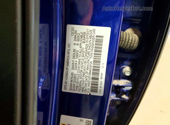 1HGCV2F39MA008126 2021 HONDA ACCORD Blue Widok naklejki z numerem VIN