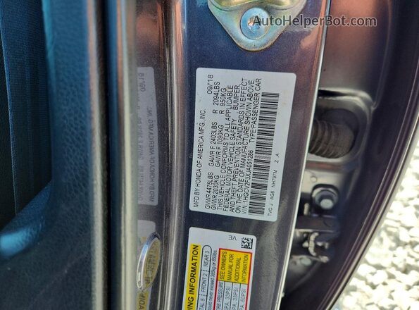 1HGCV2F3XJA051286 2018 HONDA ACCORD Charcoal Вид наклейки з VIN-кодом