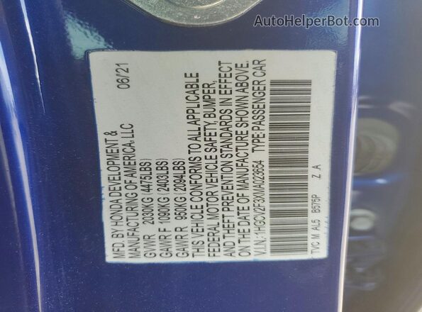 1HGCV2F3XMA023654 2021 HONDA ACCORD Blue 