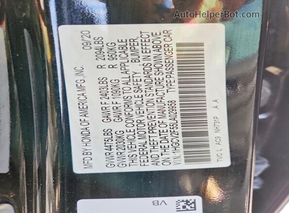 1HGCV2F55LA029958 2020 HONDA ACCORD Черный Вид подкапотного пространства