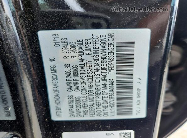 1HGCV2F56JA014494 2018 HONDA ACCORD Black Vista del compartimento del motor