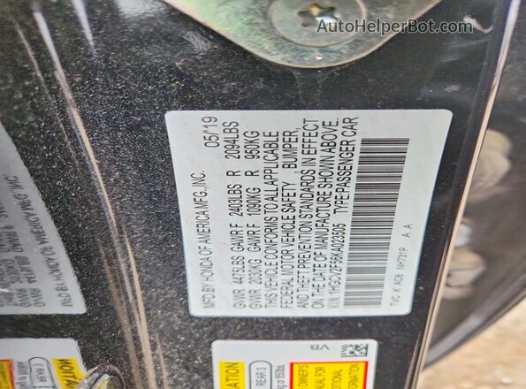 1HGCV2F56KA023505 2019 HONDA ACCORD Black ძრავის განყოფილების ხედი