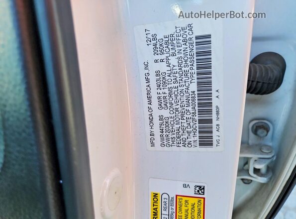 1HGCV2F58JA006834 2018 HONDA ACCORD White Вид підкапотного простору