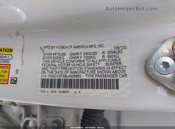 1HGCV2F58LA028965 2020 HONDA ACCORD White Вид підкапотного простору