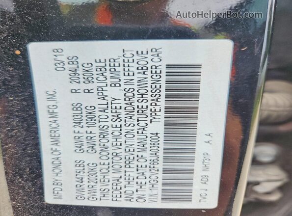 1HGCV2F66JA036004 2018 HONDA ACCORD Black ძრავის განყოფილების ხედი