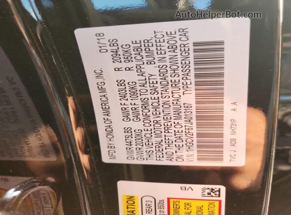 1HGCV2F67JA013167 2018 HONDA ACCORD Black Vista del compartimento del motor
