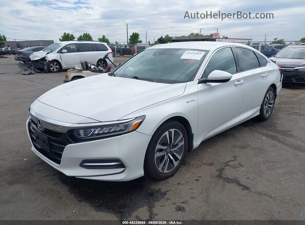 1HGCV3F10KA019954 2019 HONDA ACCORD HYBRID White Առջևի ձախ երեք քառորդ տեսարան