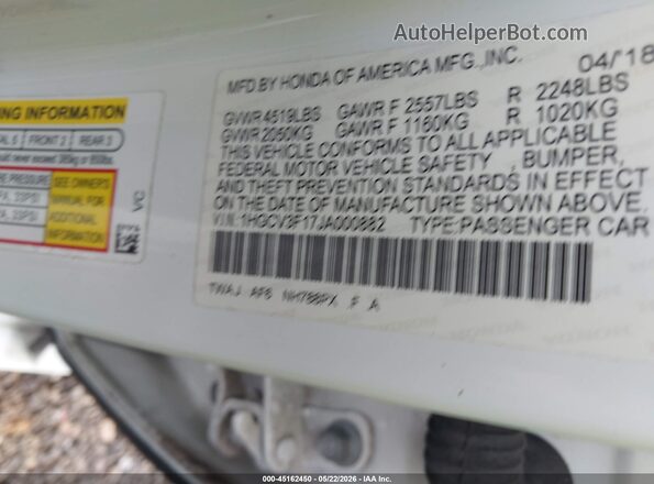 1HGCV3F17JA000882 2018 HONDA ACCORD HYBRID White 