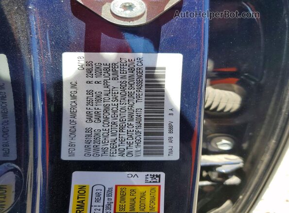 1HGCV3F19JA004173 2018 HONDA ACCORD Blue Вид підкапотного простору