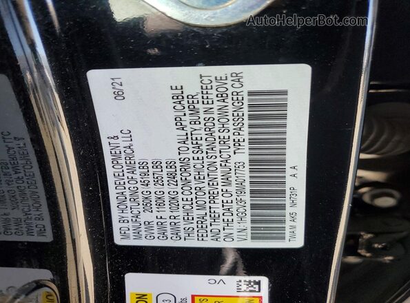 1HGCV3F19MA017753 2021 HONDA ACCORD Черный 