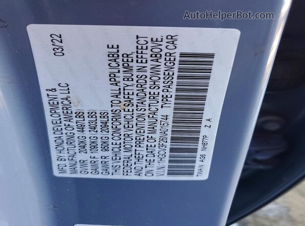1HGCV3F26NA015744 2022 HONDA ACCORD Синий 