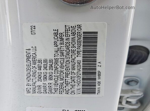 1HGCV3F27NA030463 2022 HONDA ACCORD White 