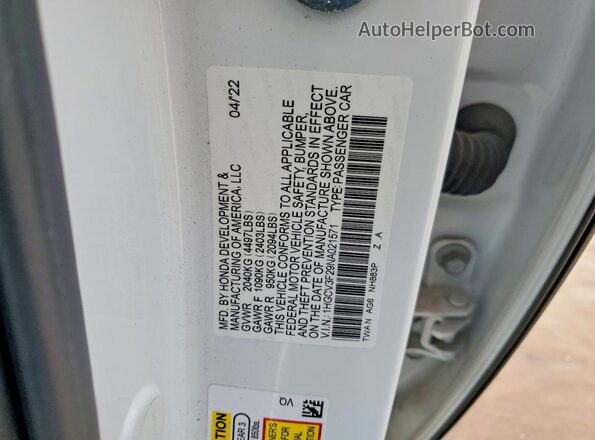 1HGCV3F29NA021571 2022 HONDA ACCORD Белый Вид подкапотного пространства