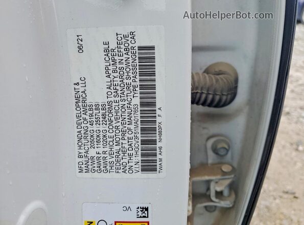 1HGCV3F51MA017653 2021 HONDA ACCORD White Вид наклейки з VIN-кодом
