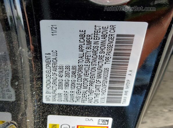 1HGCV3F52NA003326 2022 HONDA ACCORD Black Շարժիչի բաժամունքի տեսք