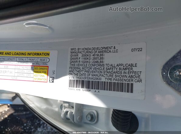 1HGCV3F53NA029630 2022 HONDA ACCORD White Engine compartment view