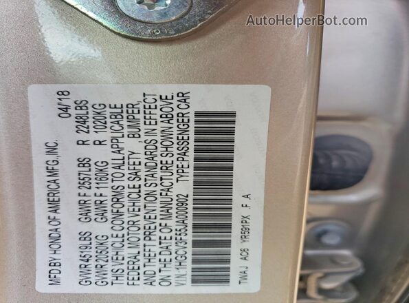 1HGCV3F55JA000902 2018 HONDA ACCORD Beige 