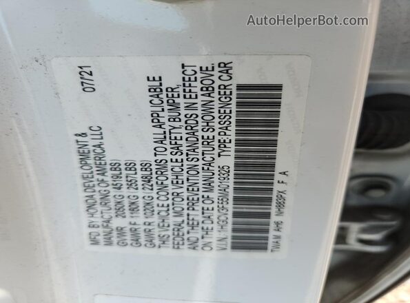 1HGCV3F55MA019325 2021 HONDA ACCORD White 