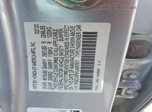 1HGCV3F91LA007917 2020 HONDA ACCORD Silver ძრავის განყოფილების ხედი