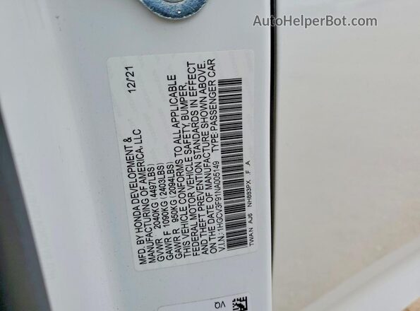 1HGCV3F91NA005149 2022 HONDA ACCORD White Вид підкапотного простору