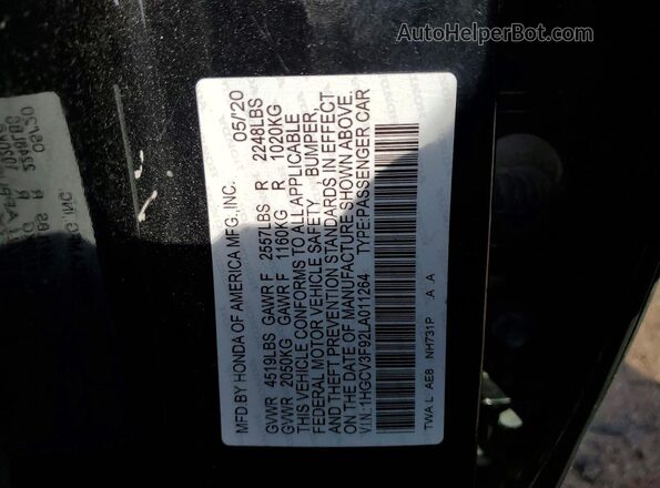 1HGCV3F92LA011264 2020 HONDA ACCORD Black ძრავის განყოფილების ხედი