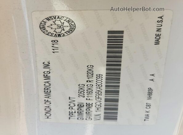 1HGCV3F95KA800099 2019 HONDA ACCORD White 