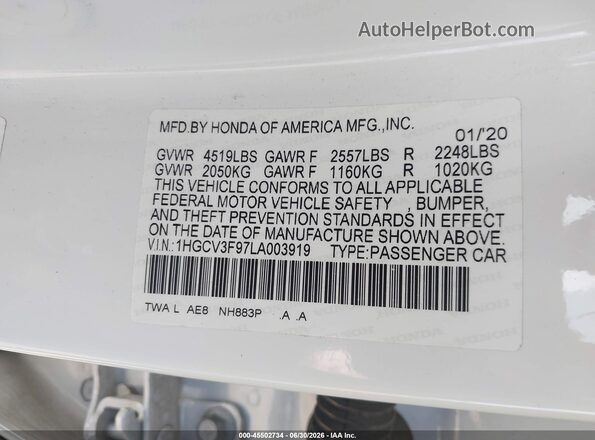 1HGCV3F97LA003919 2020 HONDA ACCORD White ძრავის განყოფილების ხედი