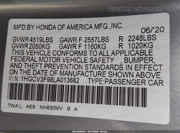 1HGCV3F98LA013682 2020 HONDA ACCORD HYBRID Blue Engine compartment view