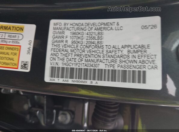 1HGCY1F21TA034307 2026 HONDA ACCORD Gray Vista del compartimento del motor