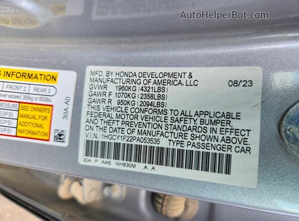 1HGCY1F22PA053535 2023 HONDA ACCORD Silver Vista del compartimento del motor