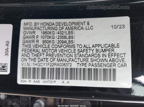 1HGCY1F22RA008372 2024 HONDA ACCORD Black Շարժիչի բաժամունքի տեսք