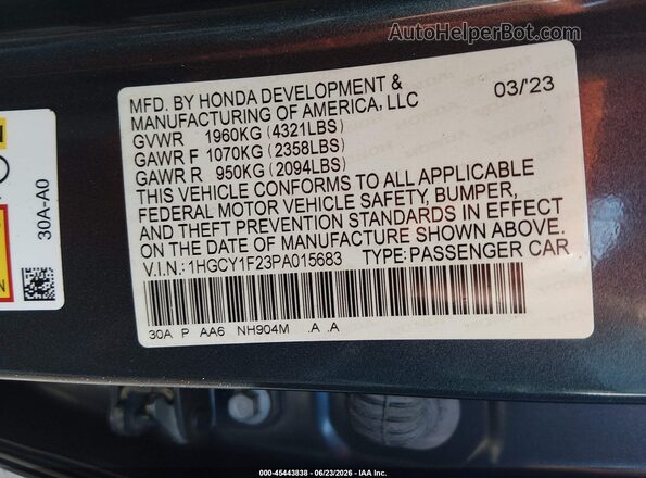 1HGCY1F23PA015683 2023 HONDA ACCORD Navy Շարժիչի բաժամունքի տեսք