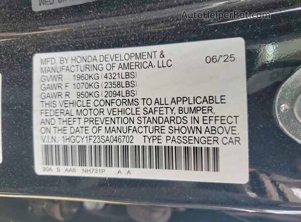 1HGCY1F23SA046702 2025 HONDA ACCORD Black 