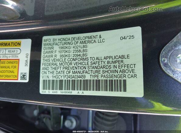 1HGCY1F24SA034459 2025 HONDA ACCORD Black Вид підкапотного простору
