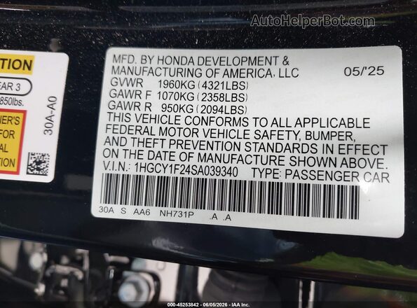 1HGCY1F24SA039340 2025 HONDA ACCORD Black Widok komory silnika