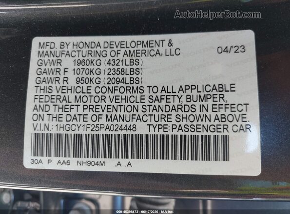 1HGCY1F25PA024448 2023 HONDA ACCORD Gray Вид підкапотного простору