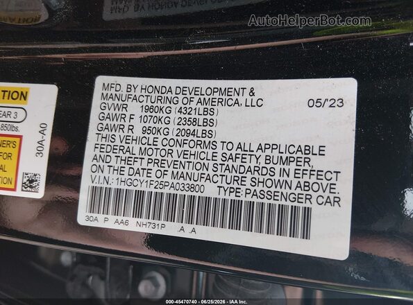 1HGCY1F25PA033800 2023 HONDA ACCORD Черный Вид подкапотного пространства