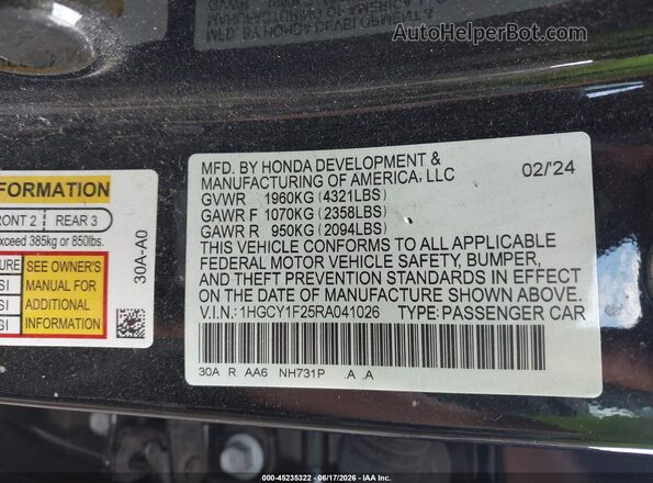 1HGCY1F25RA041026 2024 HONDA ACCORD Black Vista del compartimento del motor
