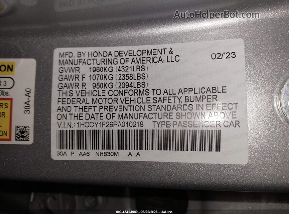 1HGCY1F26PA010218 2023 HONDA ACCORD Серебряный Вид подкапотного пространства