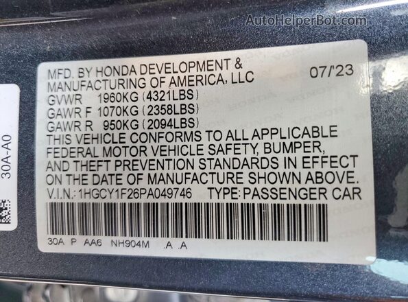 1HGCY1F26PA049746 2023 HONDA ACCORD Charcoal Շարժիչի բաժամունքի տեսք