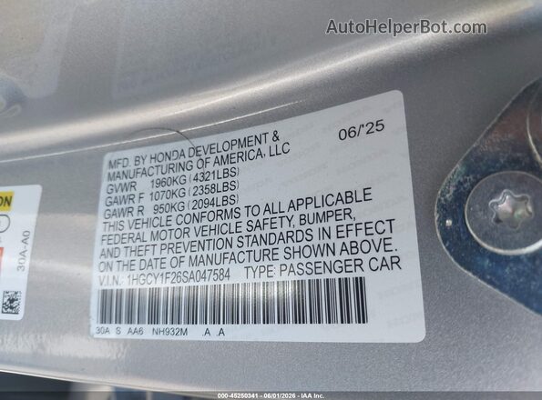1HGCY1F26SA047584 2025 HONDA ACCORD Silver Vista del compartimento del motor