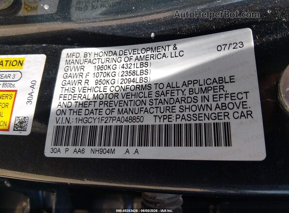 1HGCY1F27PA048850 2023 HONDA ACCORD Gray ძრავის განყოფილების ხედი
