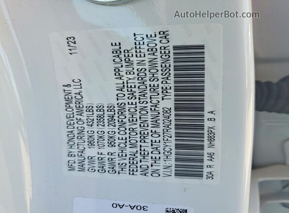 1HGCY1F27RA024082 2024 HONDA ACCORD White 