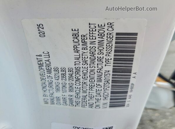 1HGCY1F27SA017574 2025 HONDA ACCORD White Engine compartment view