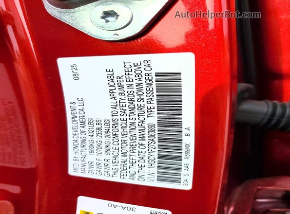 1HGCY1F27SA063860 2025 HONDA ACCORD Темно-бордовый 