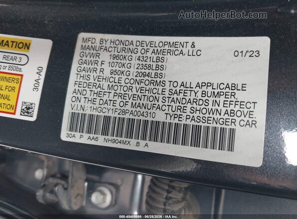 1HGCY1F28PA004310 2023 HONDA ACCORD Gray Vista del compartimento del motor